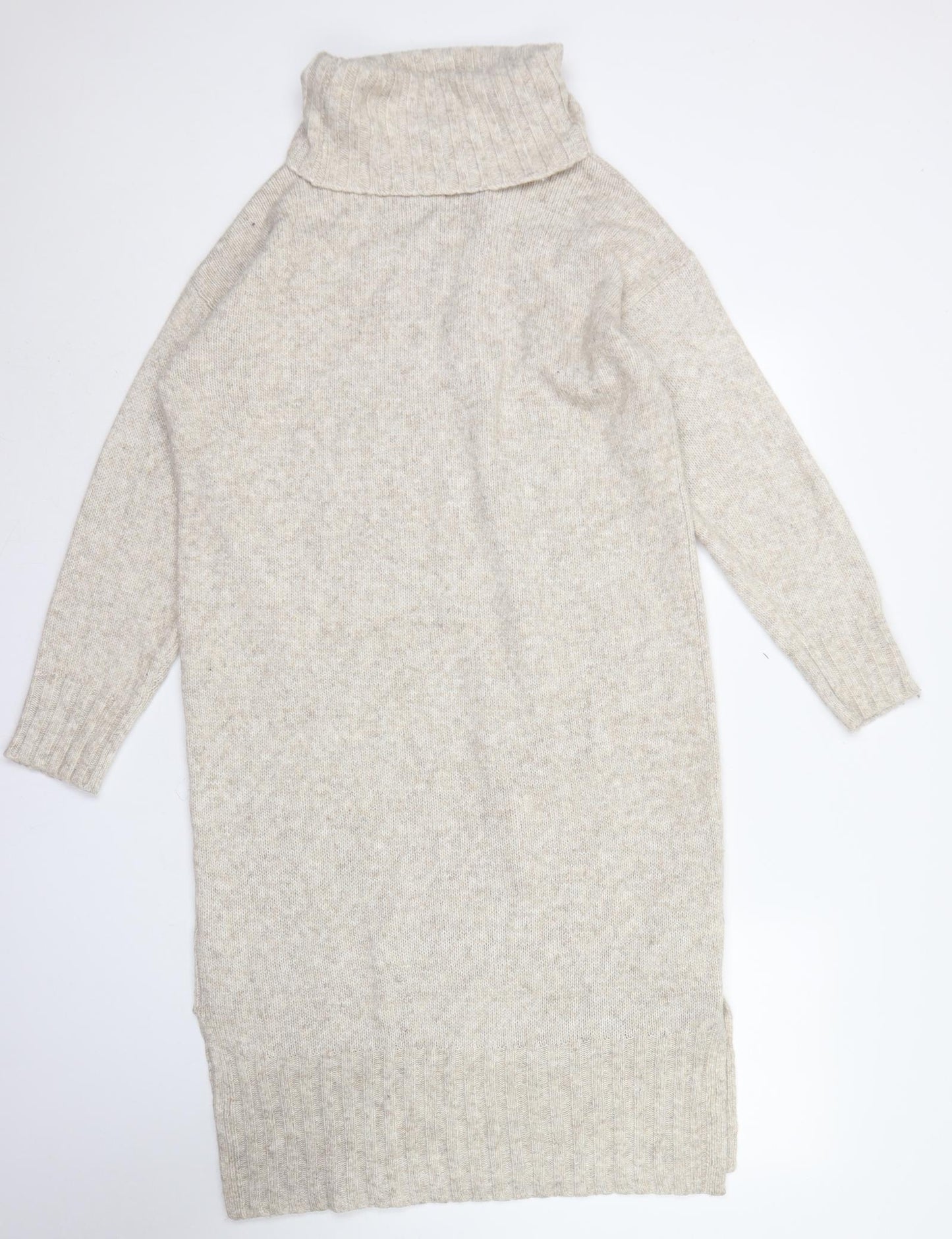 New Look Womens Beige  Acrylic Jumper Dress  Size M  Roll Neck