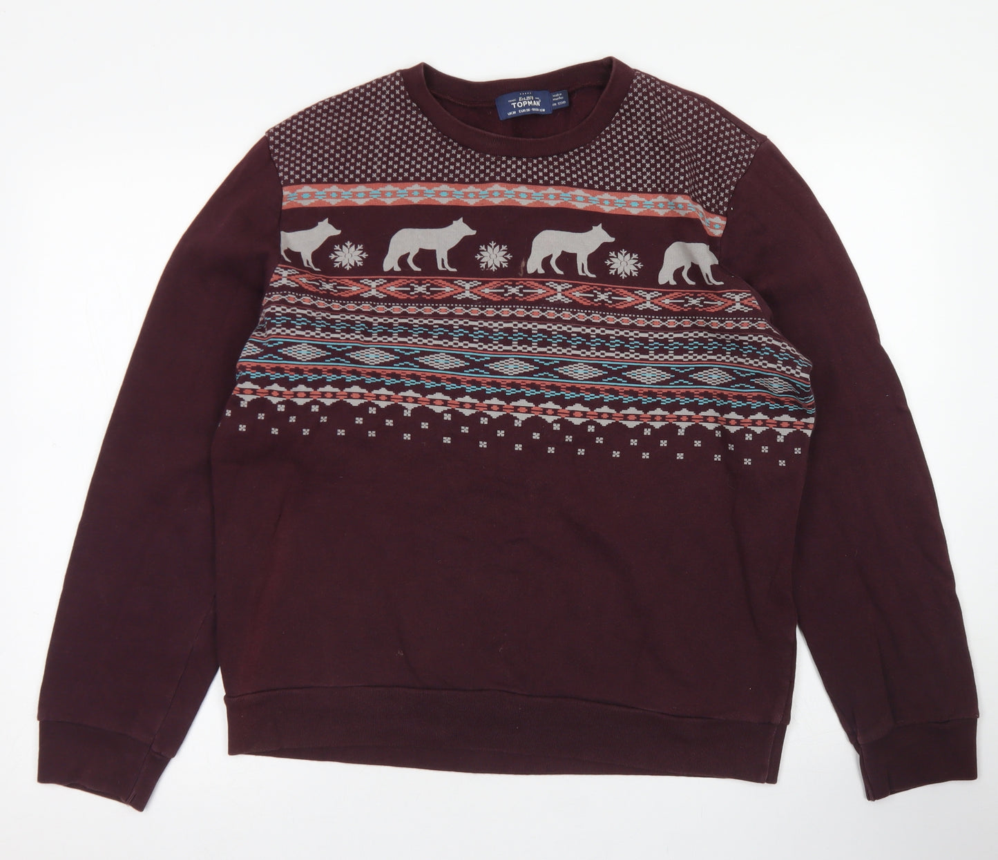 Topman Mens Red Fair Isle Cotton Pullover Sweatshirt Size M