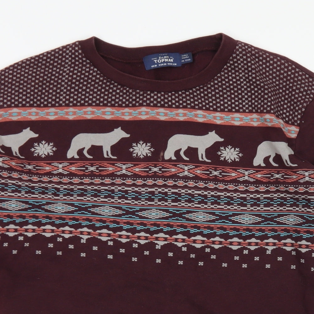 Topman Mens Red Fair Isle Cotton Pullover Sweatshirt Size M