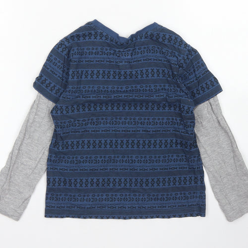 F&F Boys Blue Fair Isle Cotton Basic T-Shirt Size 5-6 Years Crew Neck