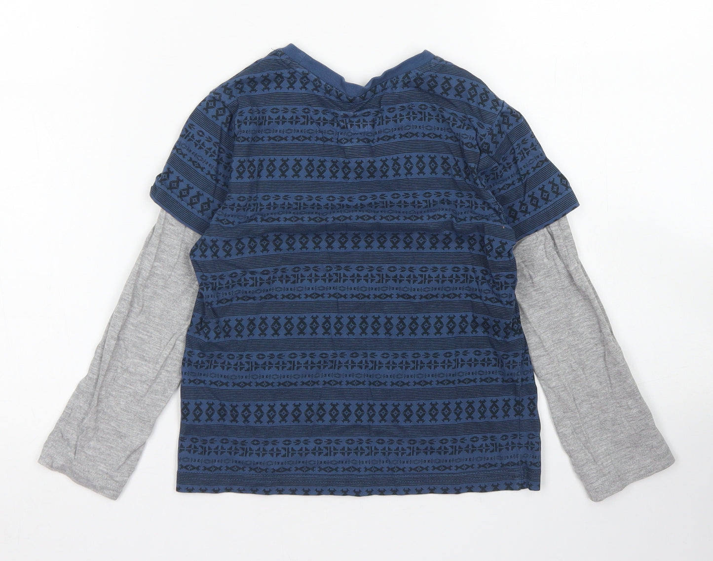 F&F Boys Blue Fair Isle Cotton Basic T-Shirt Size 5-6 Years Crew Neck