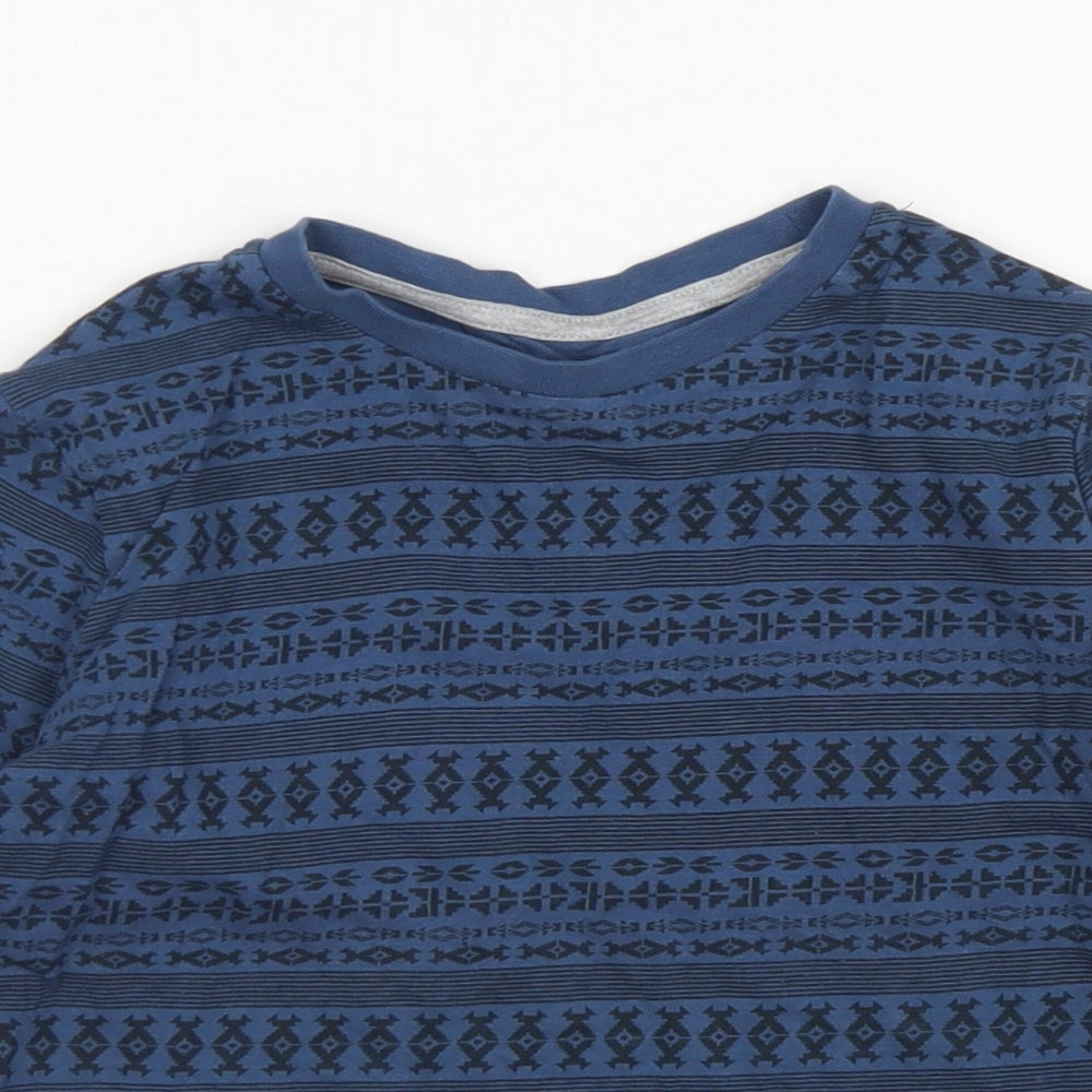 F&F Boys Blue Fair Isle Cotton Basic T-Shirt Size 5-6 Years Crew Neck