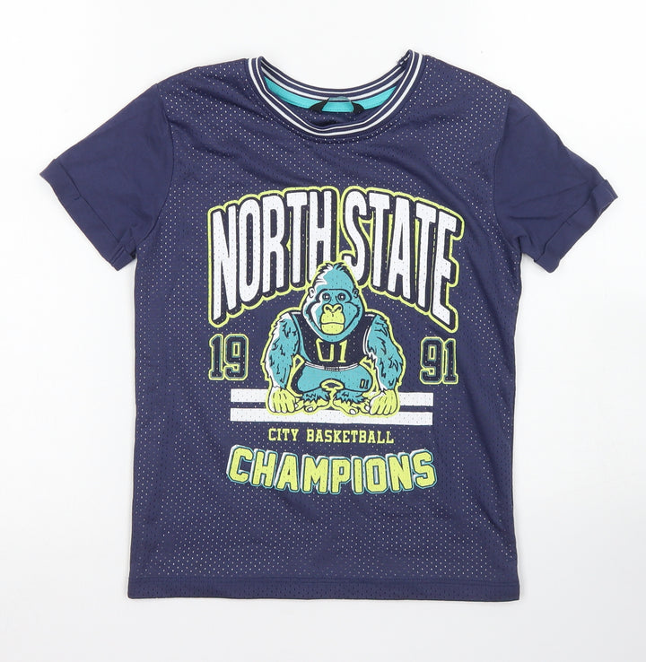 George Boys Blue Cotton Jersey T-Shirt Size 6-7 Years Crew Neck