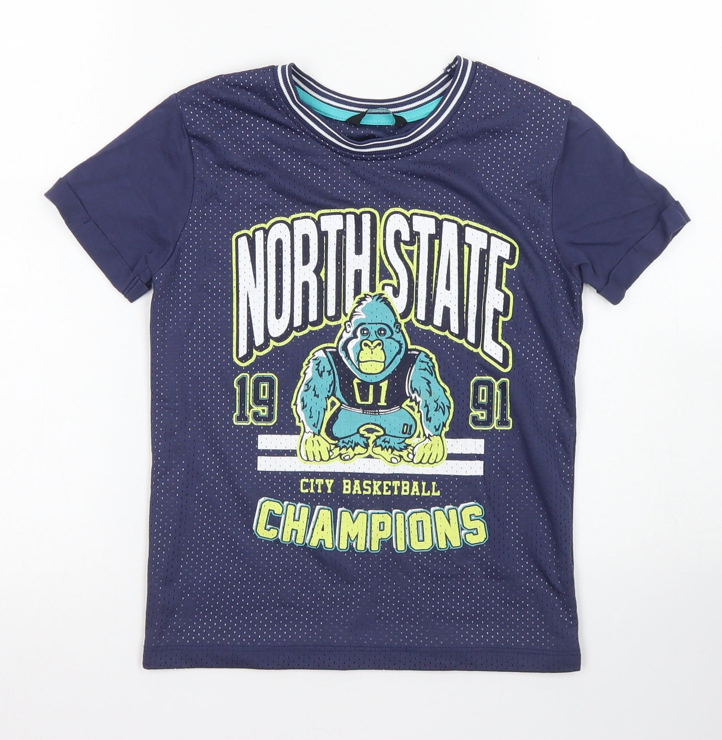 George Boys Blue  Cotton Jersey T-Shirt Size 6-7 Years Crew Neck