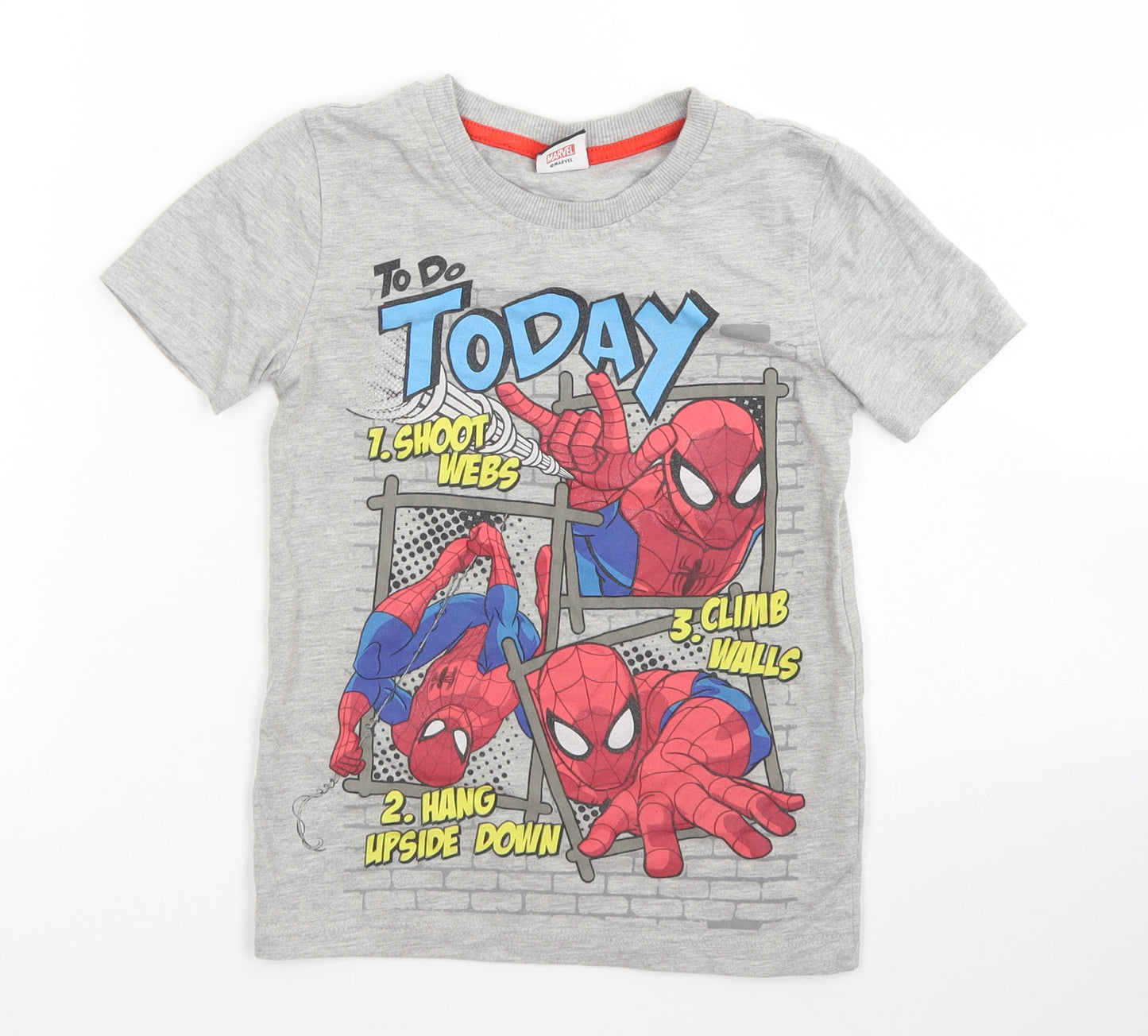 George Boys Grey  Cotton Basic T-Shirt Size 6-7 Years Crew Neck  - Spider-Man