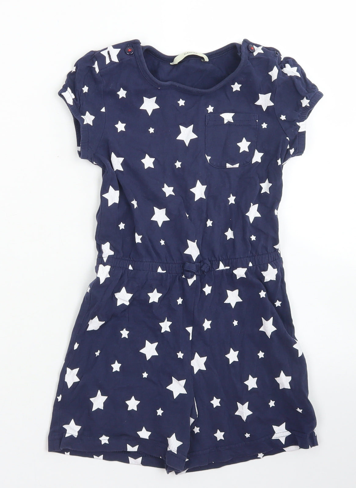 George Girls Blue Spotted Cotton Playsuit One-Piece Size 4-5 Years  Button - Star Print