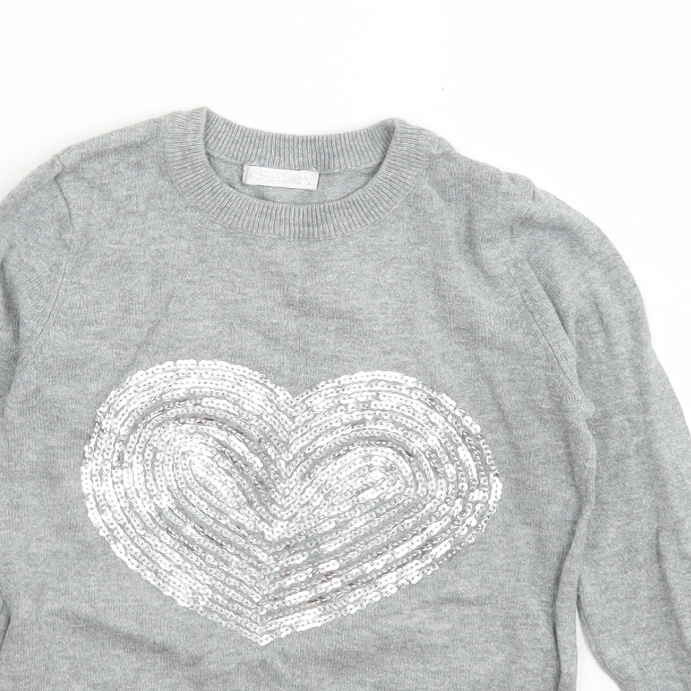 Cherokee Girls Grey Crew Neck  Cotton Pullover Jumper Size 5-6 Years