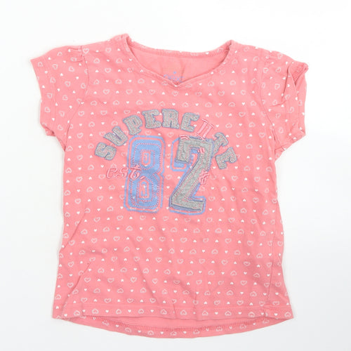 NEXT Girls Pink Polka Dot Cotton Basic T-Shirt Size 6 Years Crew Neck
