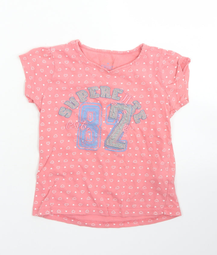 NEXT Girls Pink Polka Dot Cotton Basic T-Shirt Size 6 Years Crew Neck