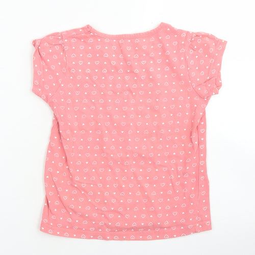 NEXT Girls Pink Polka Dot Cotton Basic T-Shirt Size 6 Years Crew Neck