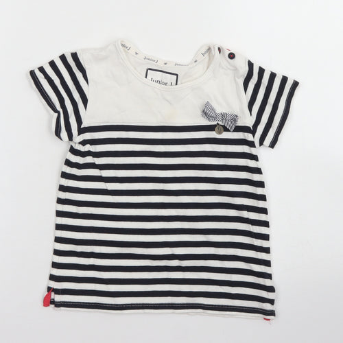 Junior J Girls White Striped Cotton Basic T-Shirt Size 4-5 Years Crew Neck Button