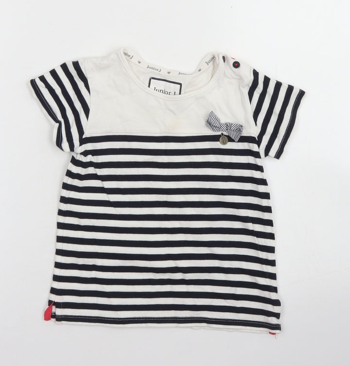 Junior J Girls White Striped Cotton Basic T-Shirt Size 4-5 Years Crew Neck Button