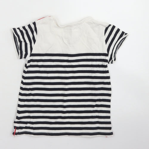 Junior J Girls White Striped Cotton Basic T-Shirt Size 4-5 Years Crew Neck Button
