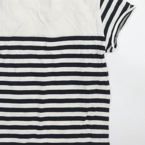 Junior J Girls White Striped Cotton Basic T-Shirt Size 4-5 Years Crew Neck Button