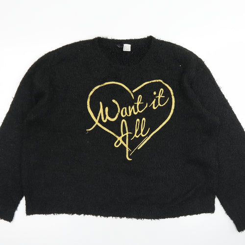 Divided Womens Black Crew Neck  Polyester Pullover Jumper Size S