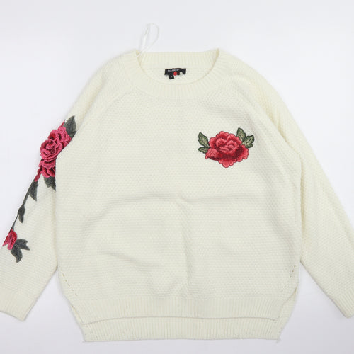 Paramour Womens Ivory Crew Neck  Acrylic Pullover Jumper Size S