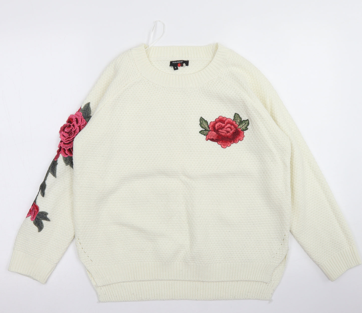 Paramour Womens Ivory Crew Neck  Acrylic Pullover Jumper Size S
