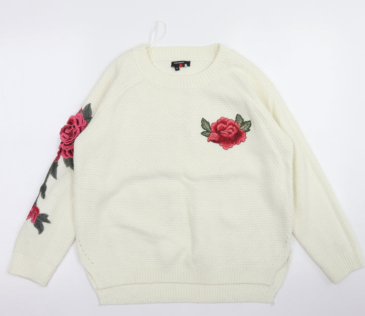 Paramour Womens Ivory Crew Neck  Acrylic Pullover Jumper Size S