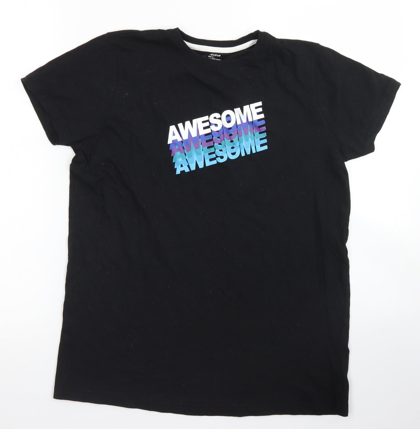 Primark Boys Black  Cotton Basic T-Shirt Size 13-14 Years Crew Neck