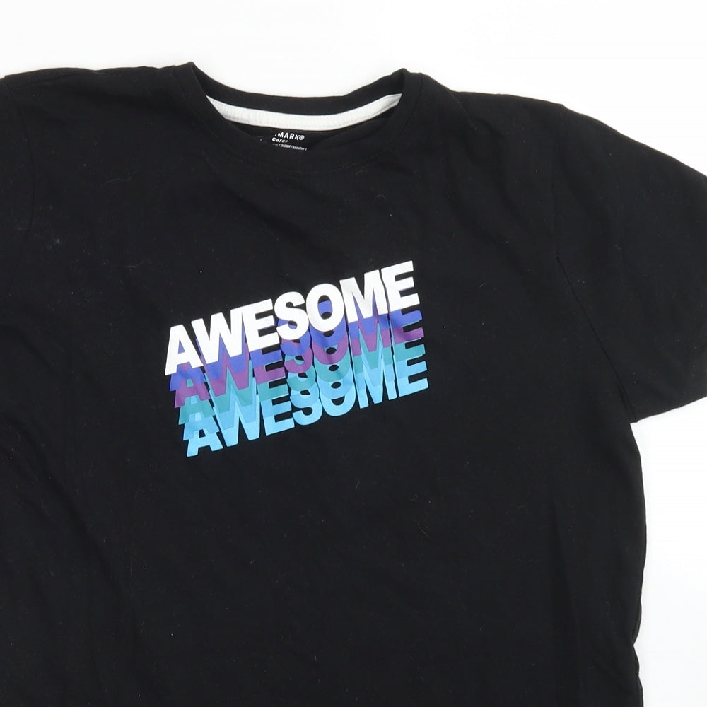 Primark Boys Black  Cotton Basic T-Shirt Size 13-14 Years Crew Neck