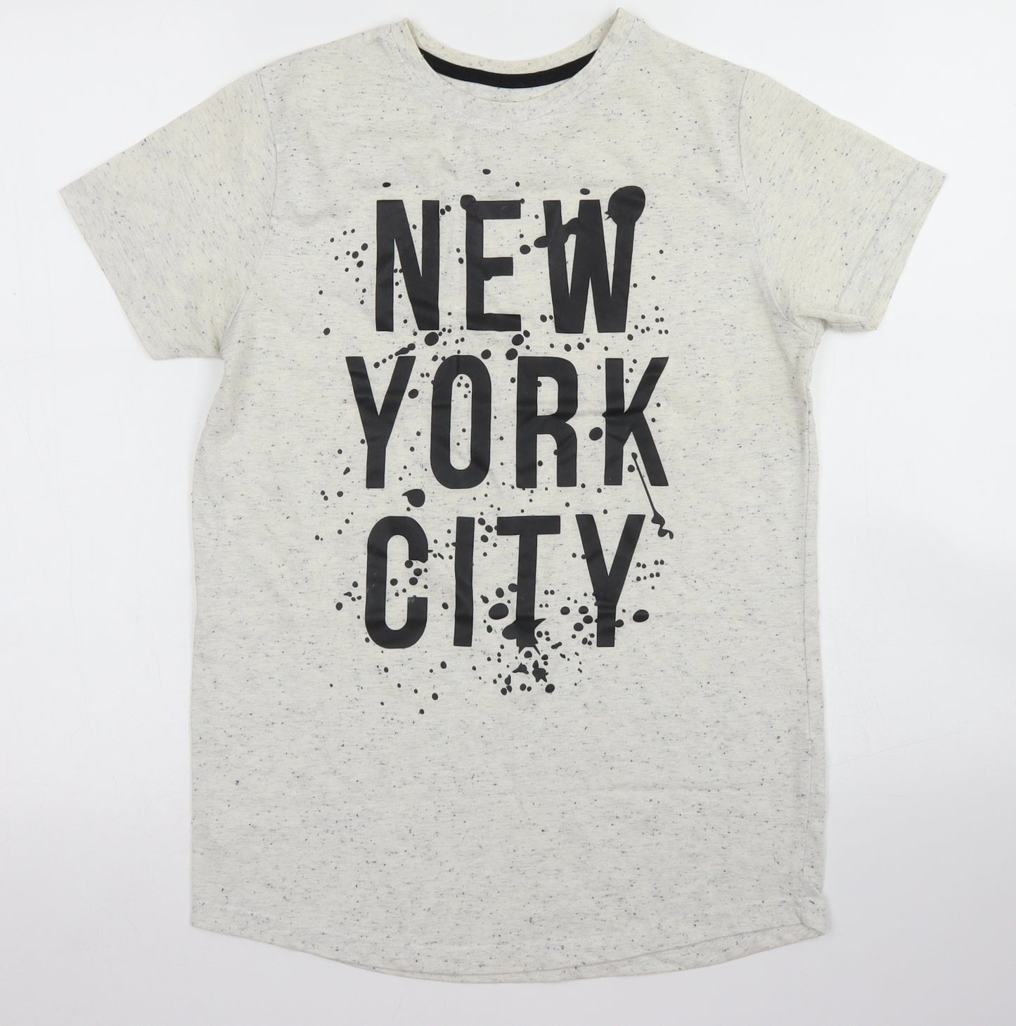 Primark Boys Ivory  Polyester Basic T-Shirt Size 12 Years Crew Neck  - New York City