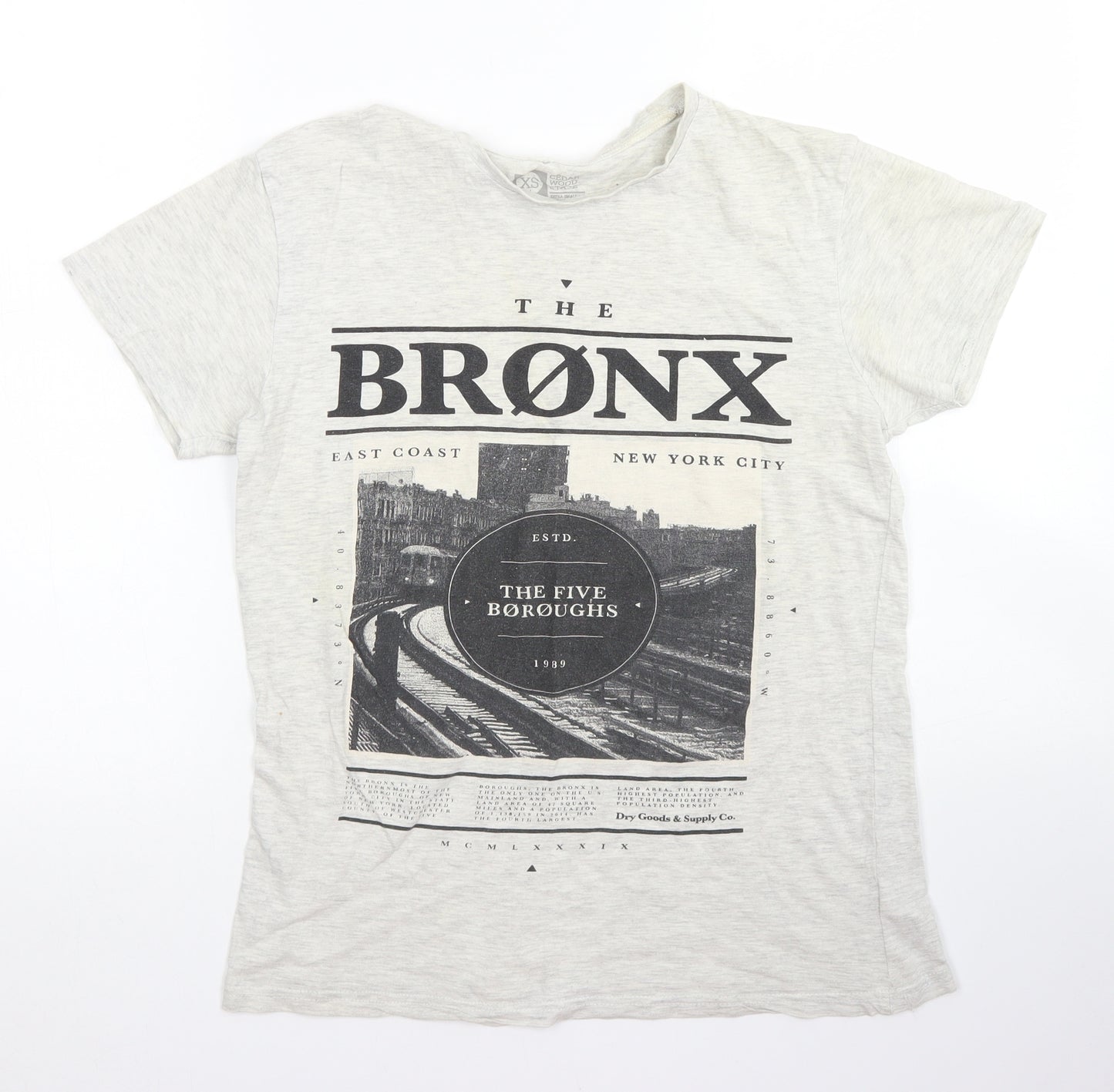 Cedar Wood State Mens Grey  Cotton  T-Shirt Size XS Crew Neck  - The Bronx
