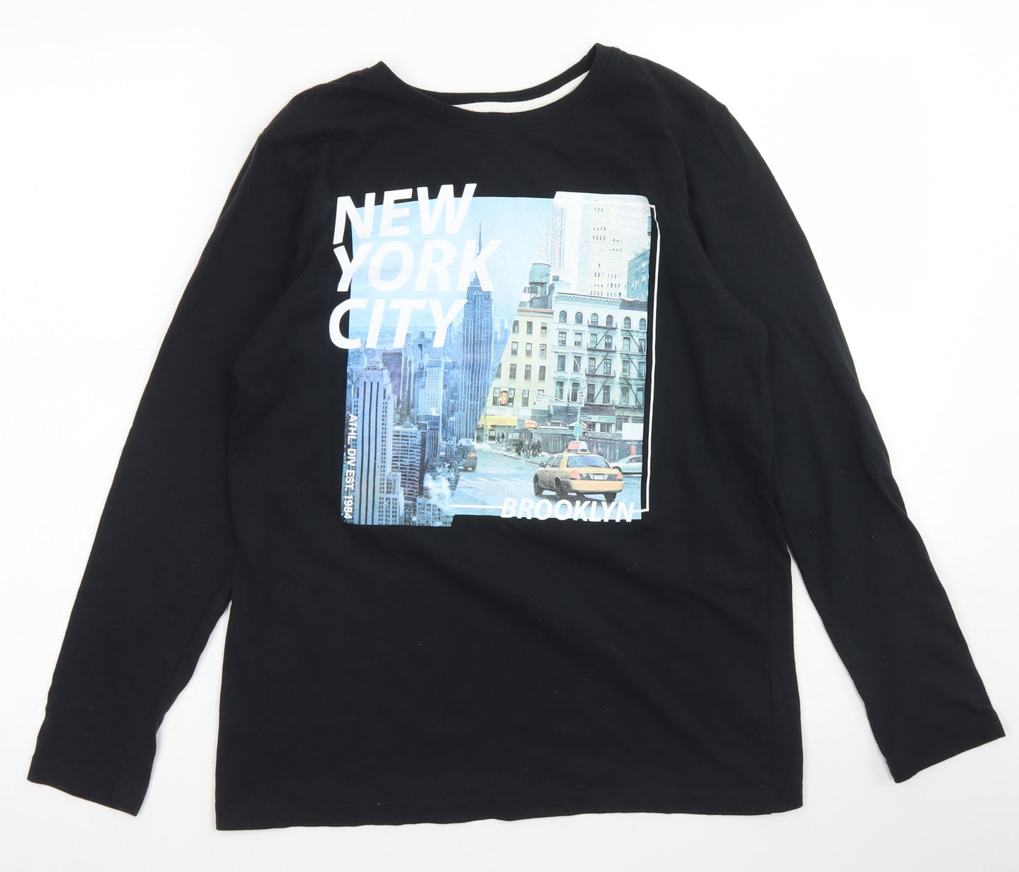 Rebel Boys Black  Cotton Basic T-Shirt Size 12-13 Years Crew Neck