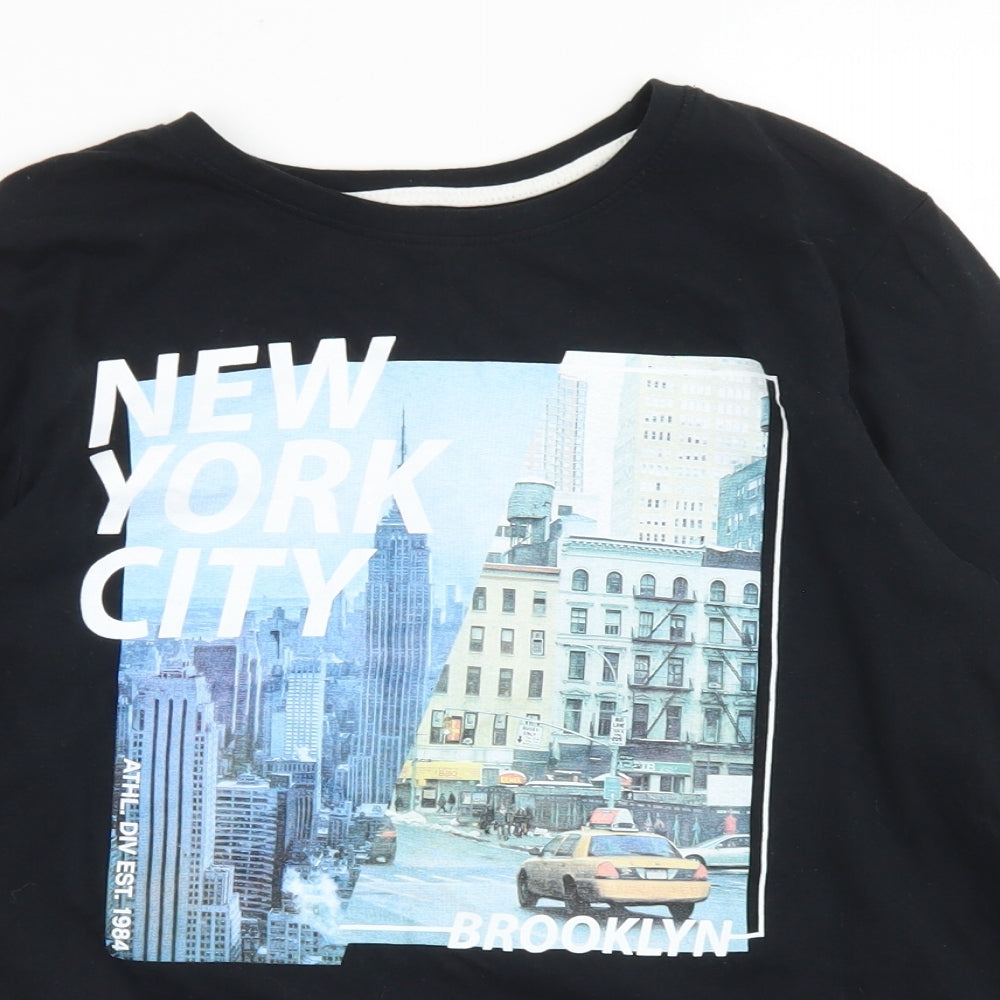 Rebel Boys Black  Cotton Basic T-Shirt Size 12-13 Years Crew Neck