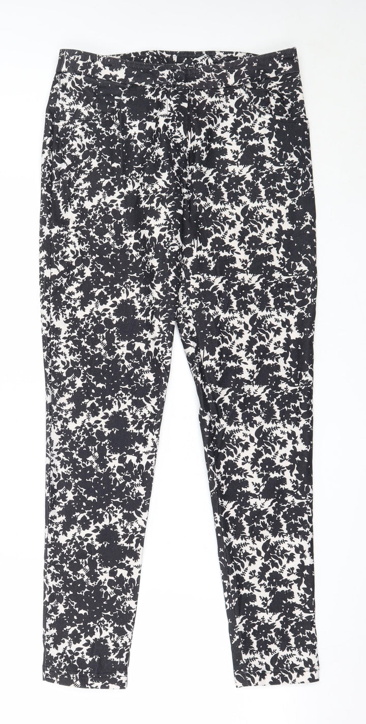 New Look Womens Black Floral Polyester Capri Trousers Size 8 L28 in Regular
