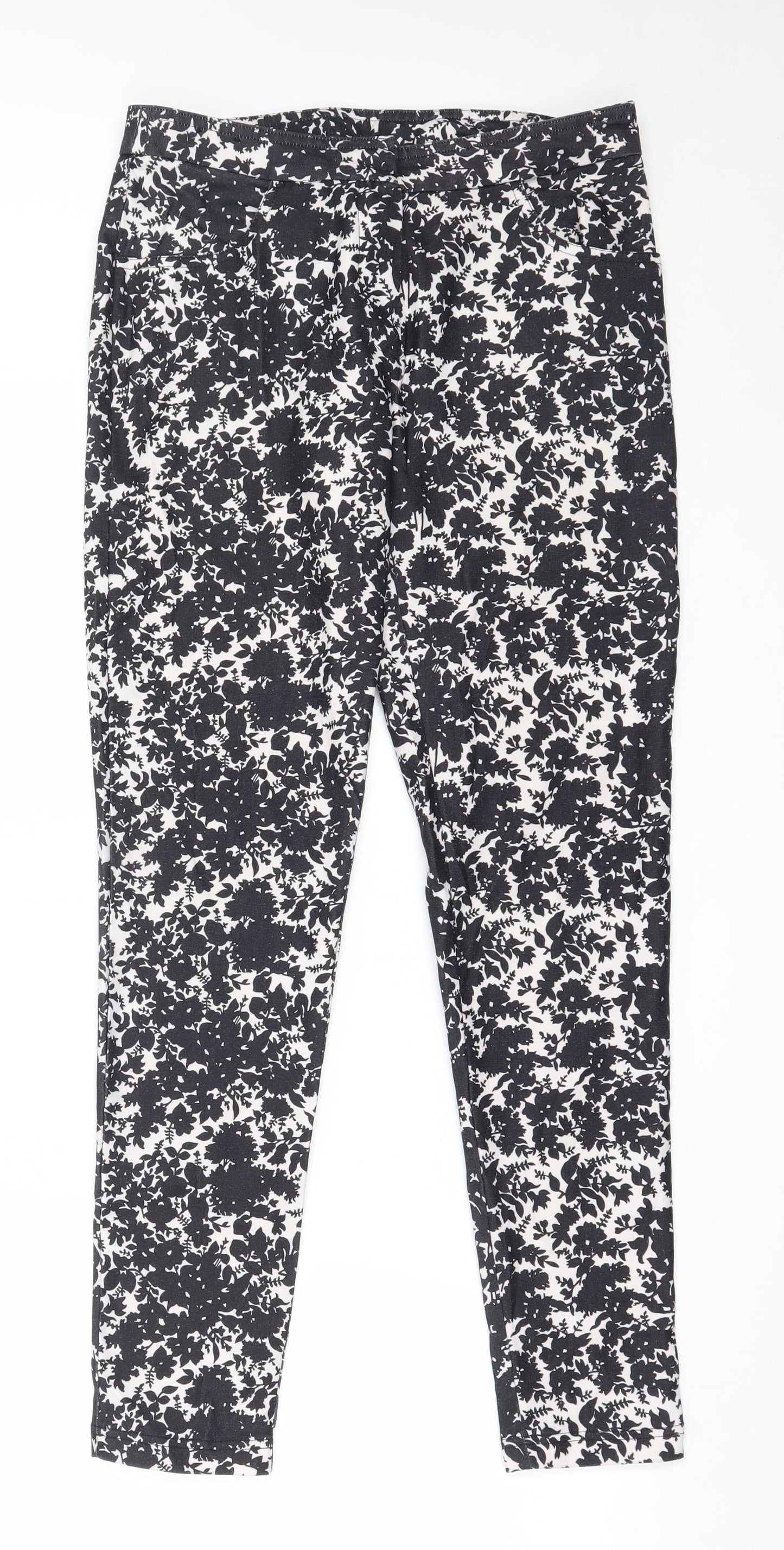 New Look Womens Black Floral Polyester Capri Trousers Size 8 L28 in Regular