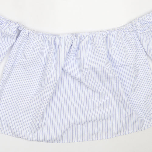 Quiz Womens White Striped Polyester Basic Blouse Size 10 Off the Shoulder