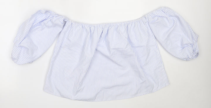Quiz Womens White Striped Polyester Basic Blouse Size 10 Off the Shoulder