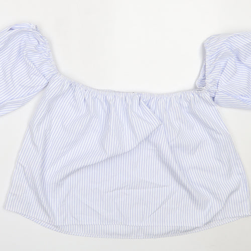 Quiz Womens White Striped Polyester Basic Blouse Size 10 Off the Shoulder
