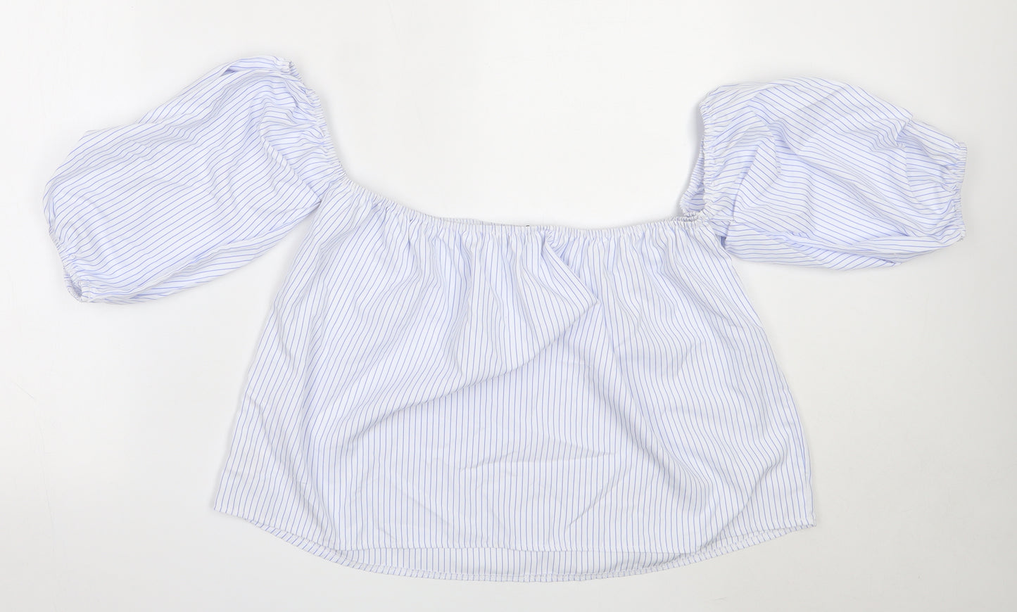 Quiz Womens White Striped Polyester Basic Blouse Size 10 Off the Shoulder