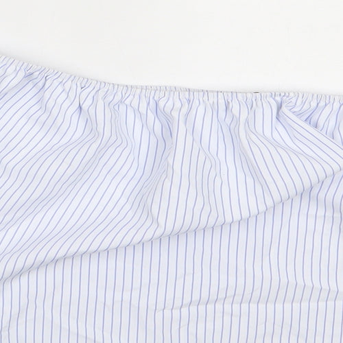 Quiz Womens White Striped Polyester Basic Blouse Size 10 Off the Shoulder