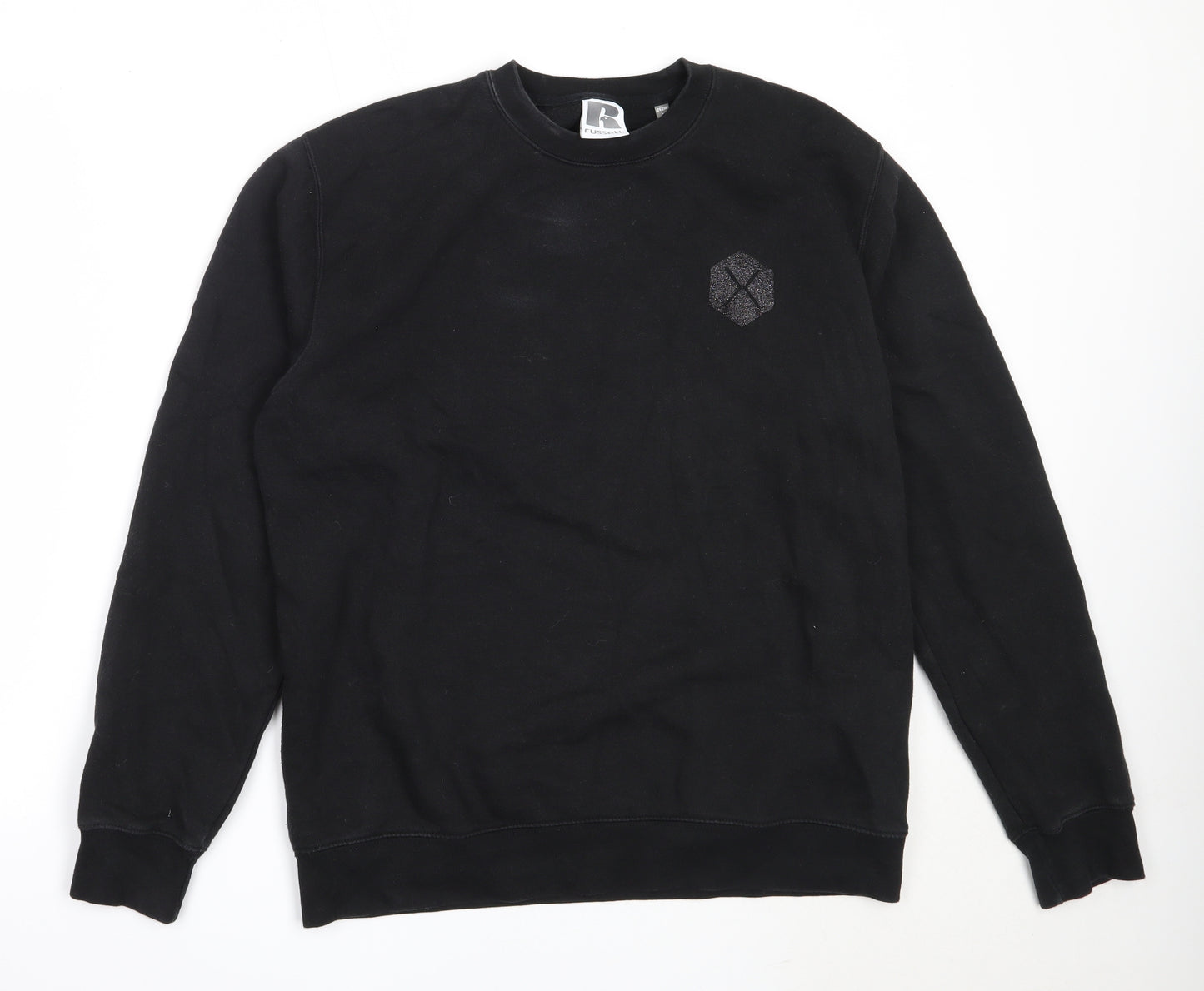 Russell Mens Black  Cotton Pullover Sweatshirt Size L