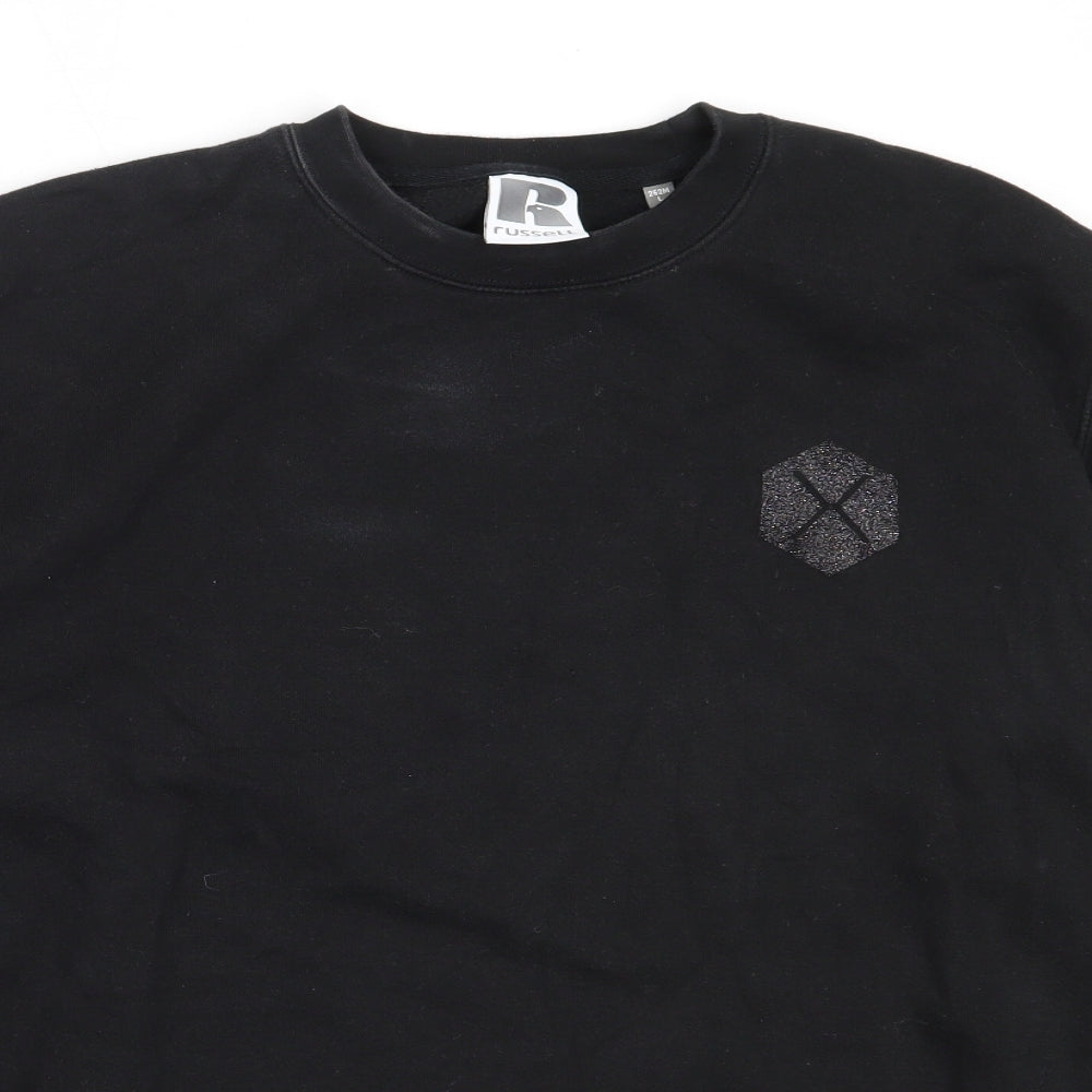 Russell Mens Black  Cotton Pullover Sweatshirt Size L