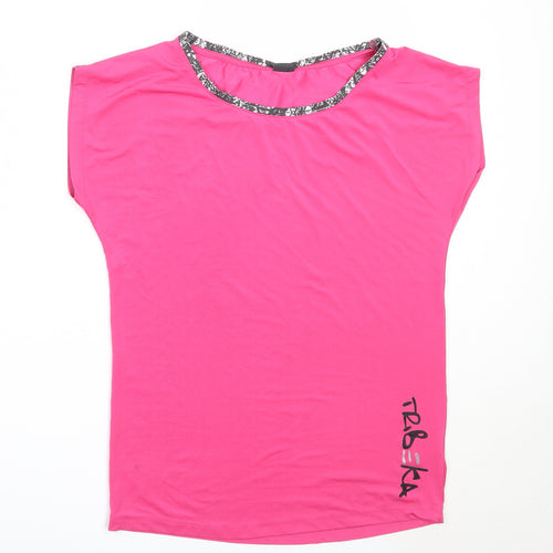 TRBEKA Womens Pink  Polyester Basic T-Shirt Size M Round Neck