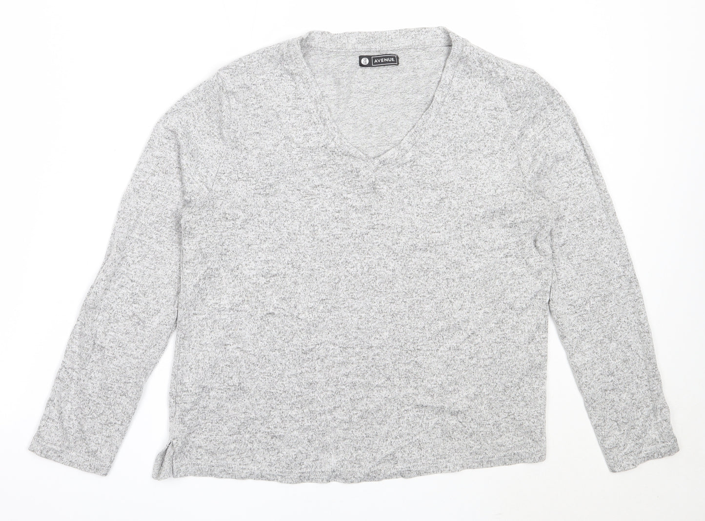 Avenue Womens Grey V-Neck  Viscose Pullover Jumper Size 12