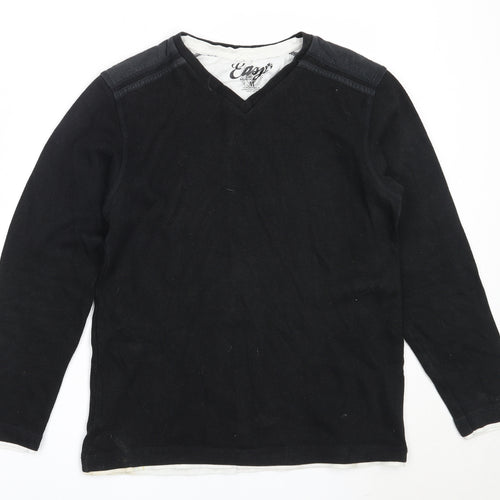 Easy Mens Black V-Neck  Cotton Pullover Jumper Size M