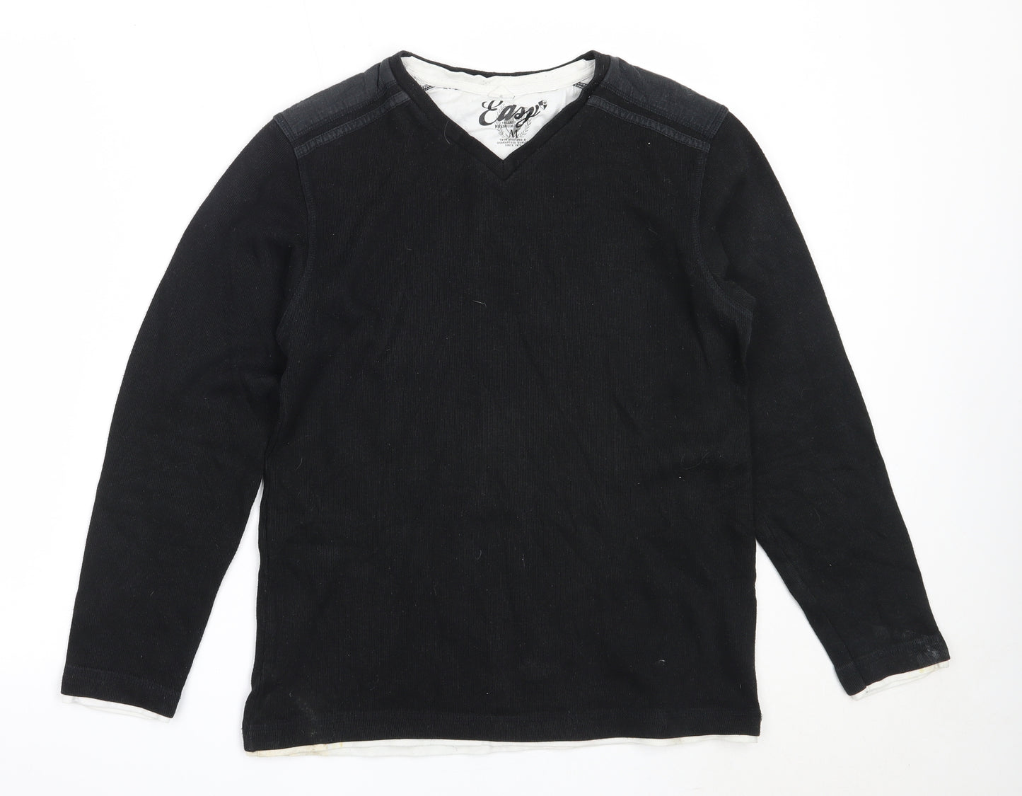 Easy Mens Black V-Neck  Cotton Pullover Jumper Size M