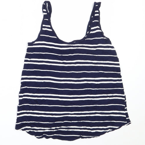 Warehouse Womens Blue Striped Viscose Basic Tank Size 12 Round Neck