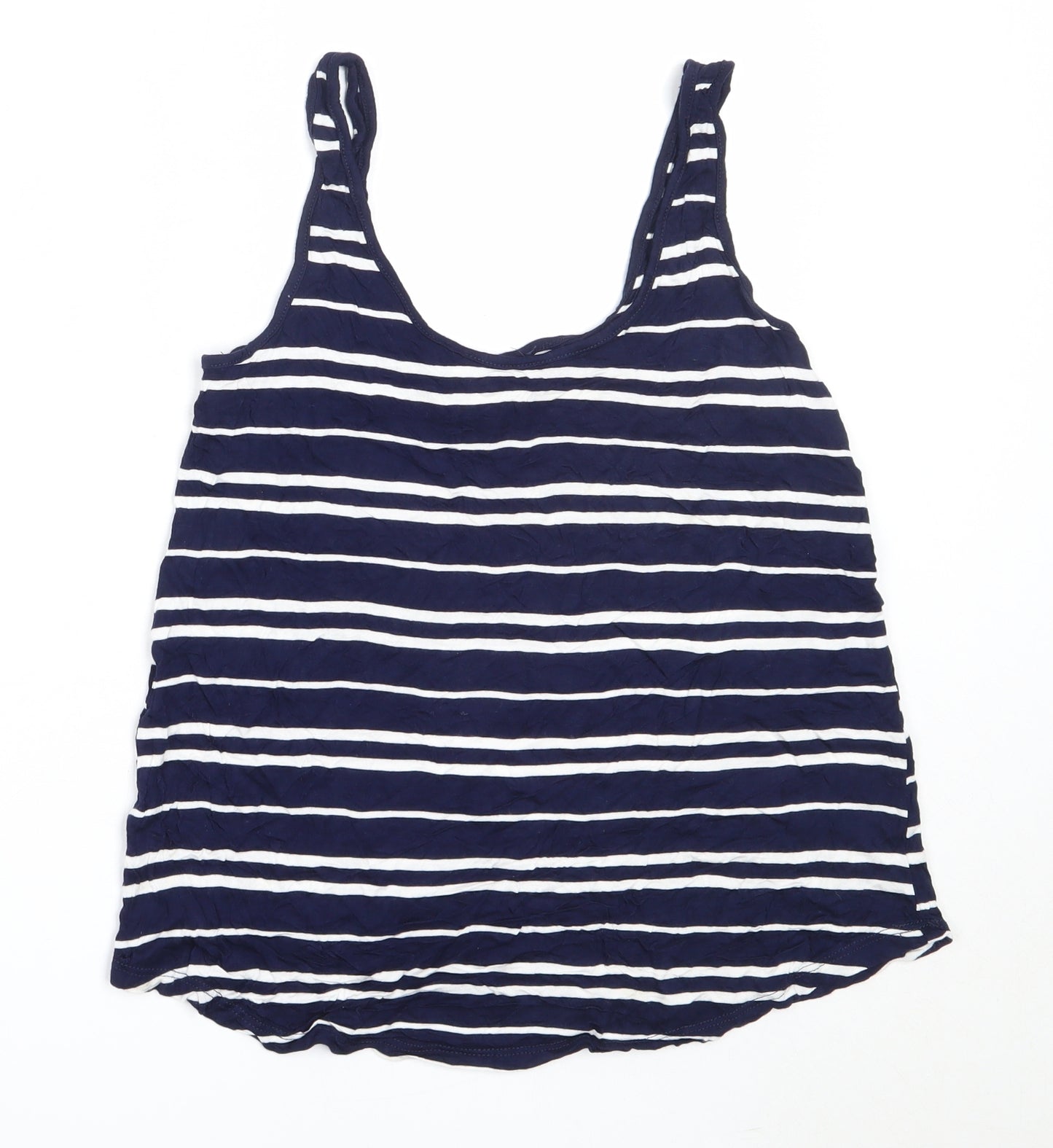 Warehouse Womens Blue Striped Viscose Basic Tank Size 12 Round Neck