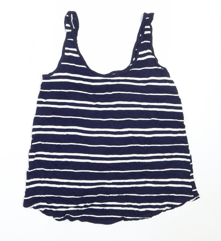 Warehouse Womens Blue Striped Viscose Basic Tank Size 12 Round Neck