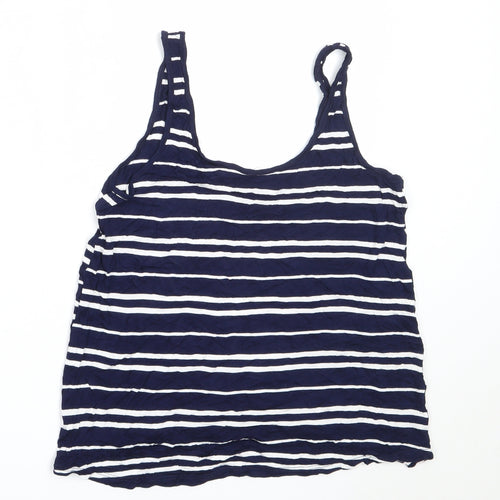 Warehouse Womens Blue Striped Viscose Basic Tank Size 12 Round Neck