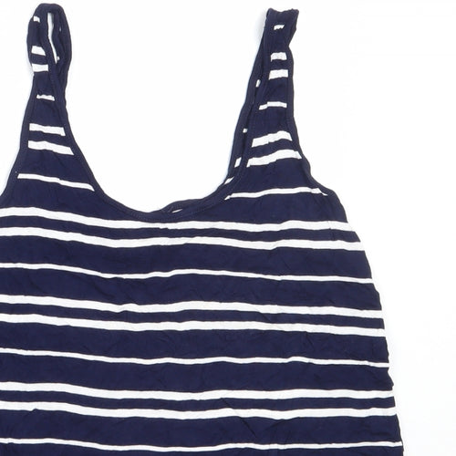 Warehouse Womens Blue Striped Viscose Basic Tank Size 12 Round Neck