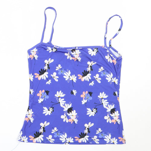 Coast Womens Blue Floral Polyester Camisole Blouse Size 10 Round Neck