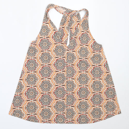 NEXT Womens Orange Geometric Polyester Basic Blouse Size 12 V-Neck