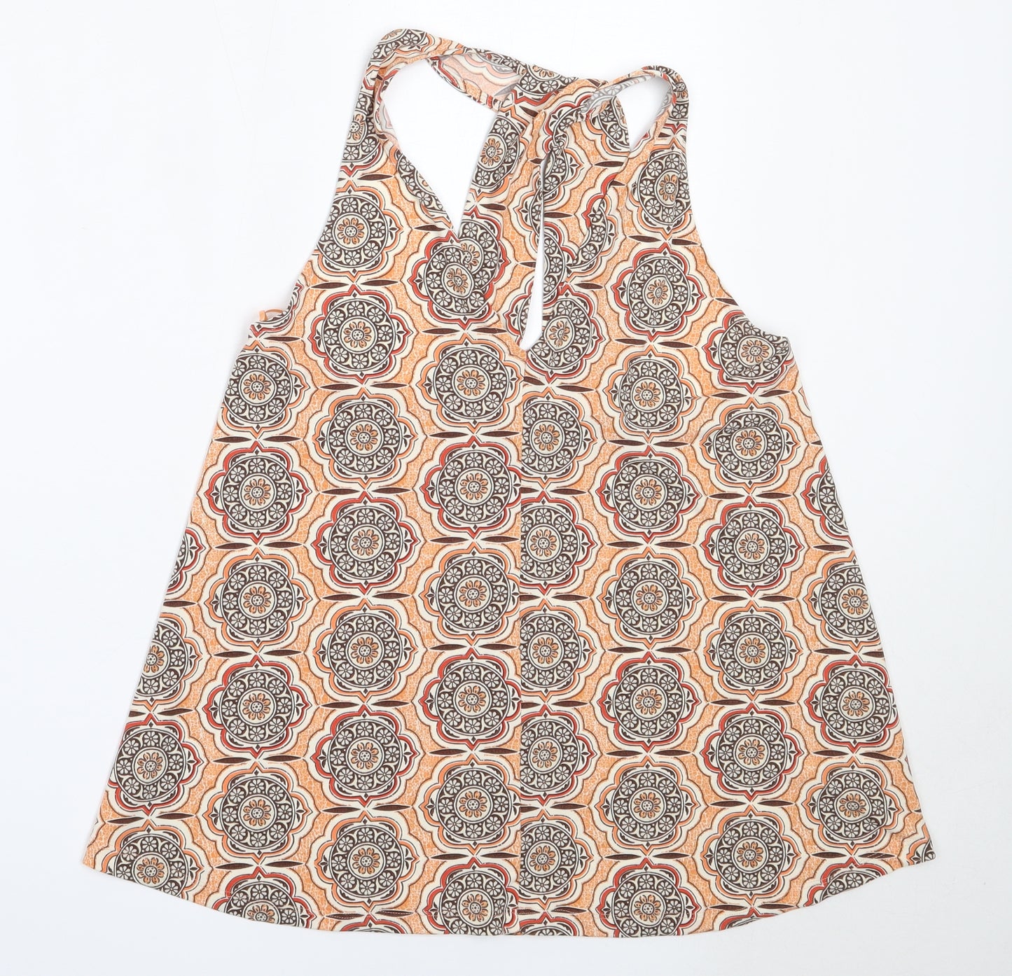 NEXT Womens Orange Geometric Polyester Basic Blouse Size 12 V-Neck