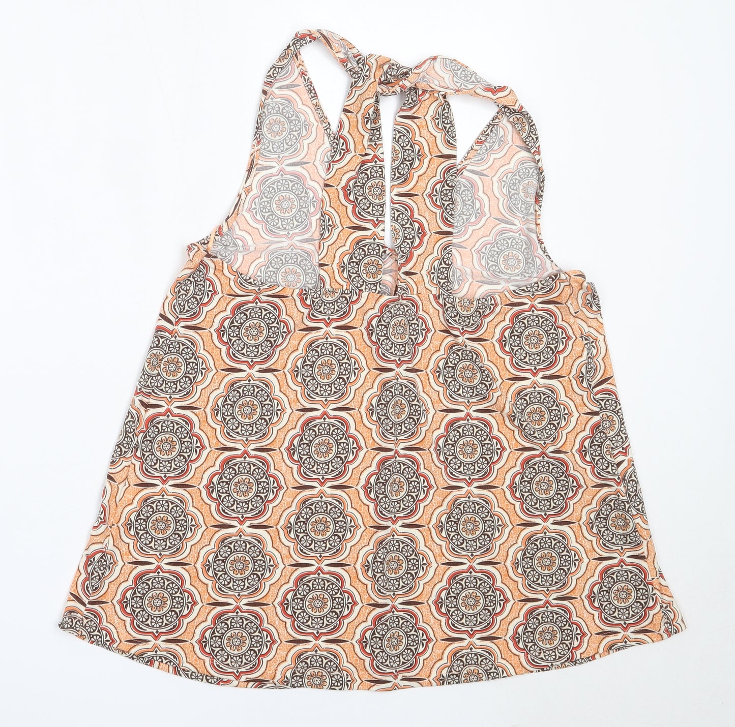 NEXT Womens Orange Geometric Polyester Basic Blouse Size 12 V-Neck